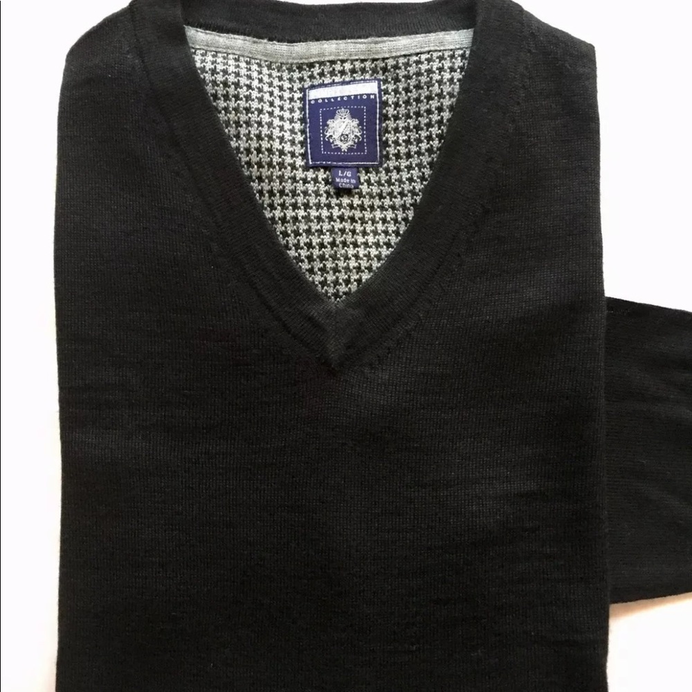 Point Zero Men’s V Neck Sweater Black Large Merino Wool Blend